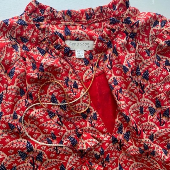 See U Soon Midi Floral Long Sleeve Dress Ruffle Collar Sleeves Size M - Picture 7 of 14